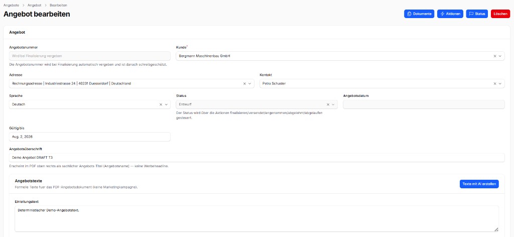 CleanOrbit Angebot bearbeiten und KI-Texte erstellen