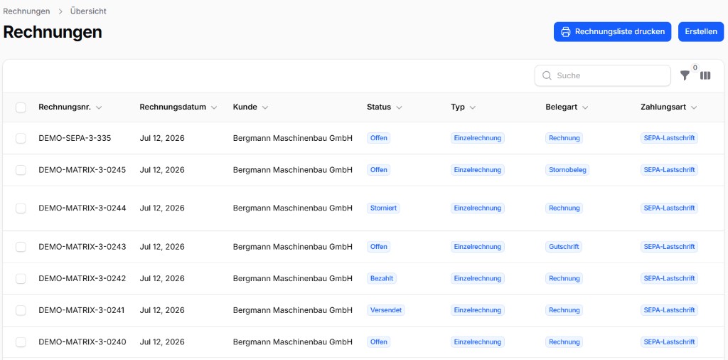 CleanOrbit Rechnungsübersicht