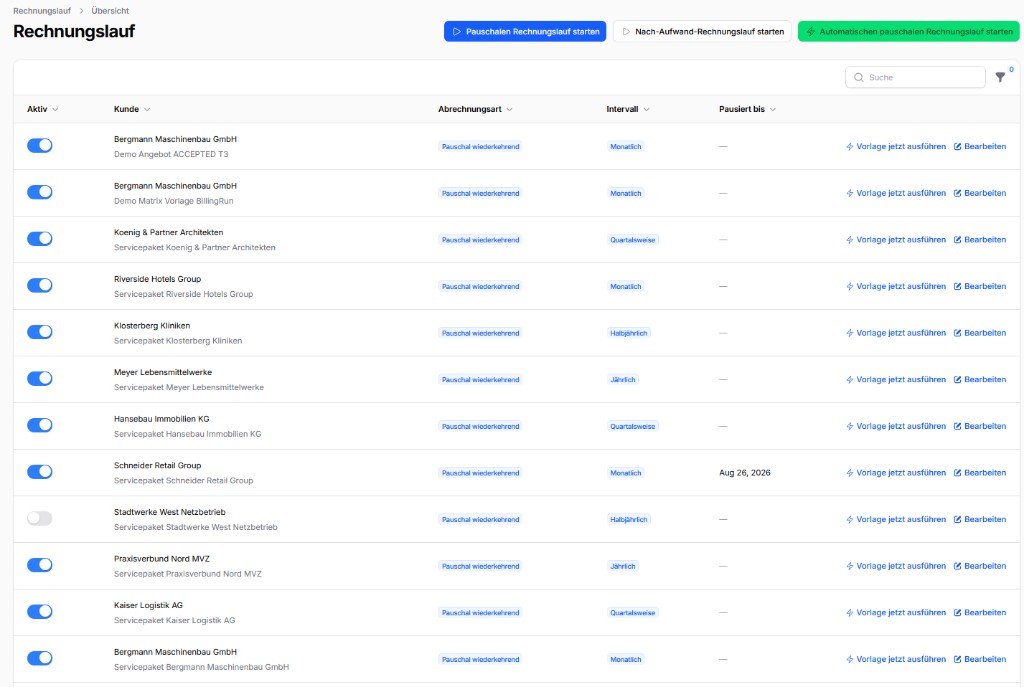 Automatische Rechnungsläufe und wiederkehrende Rechnungen in CleanOrbit