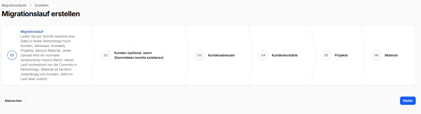 Geführter Migrationslauf zur Datenübernahme in CleanOrbit