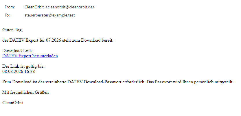 E-Mail mit Download-Link für den DATEV-Export
