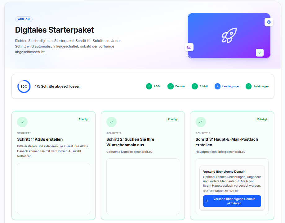 Digitales Starterpaket in CleanOrbit mit Domain, E-Mail und Landingpage