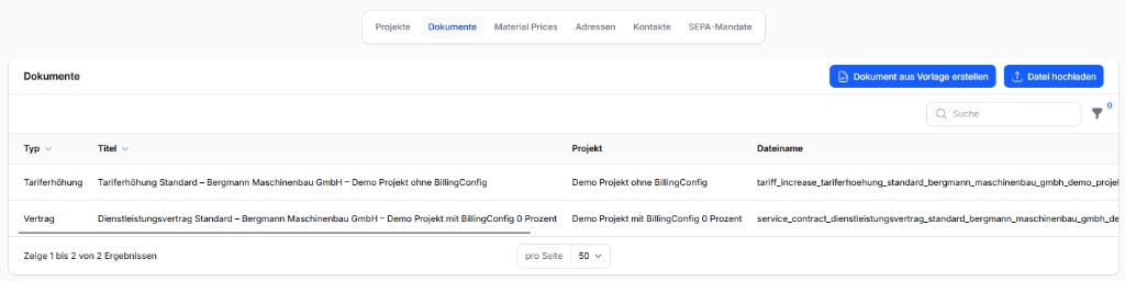 Dokumentenverwaltung eines Kunden in CleanOrbit
