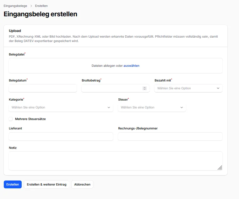 Automatische Erkennung eines Eingangsbelegs in CleanOrbit
