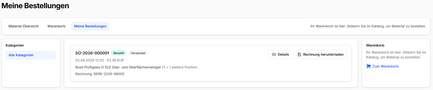 Übersicht der Bestellungen im CleanOrbit Shop